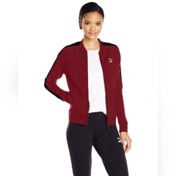 🇬🇪🍑Vintage Puma Burgundy & Black Zippered Track Jacket XLarge - Picture 1 of 11